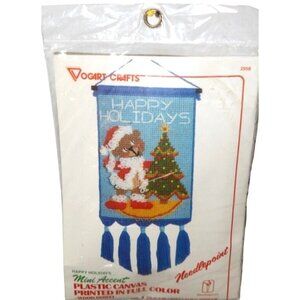 Vintage Vogart Crafts Happy Holidays Mini Accent Plastic Canvas Needlepoint Kit